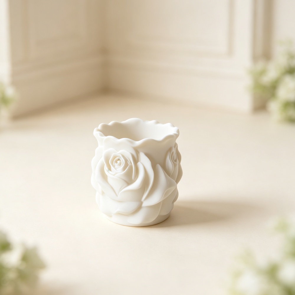 3D Printing Pot - Maceta Blanca con Forma de Rosa